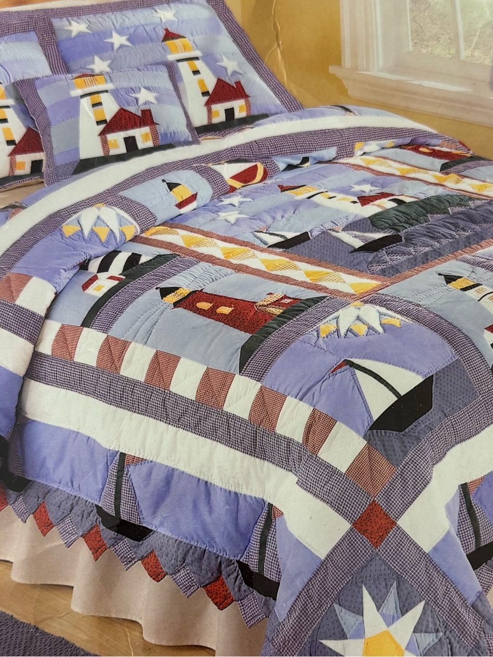 Vintage DayByDay Coastal Light King Lighthouse Quilt New England Nautical